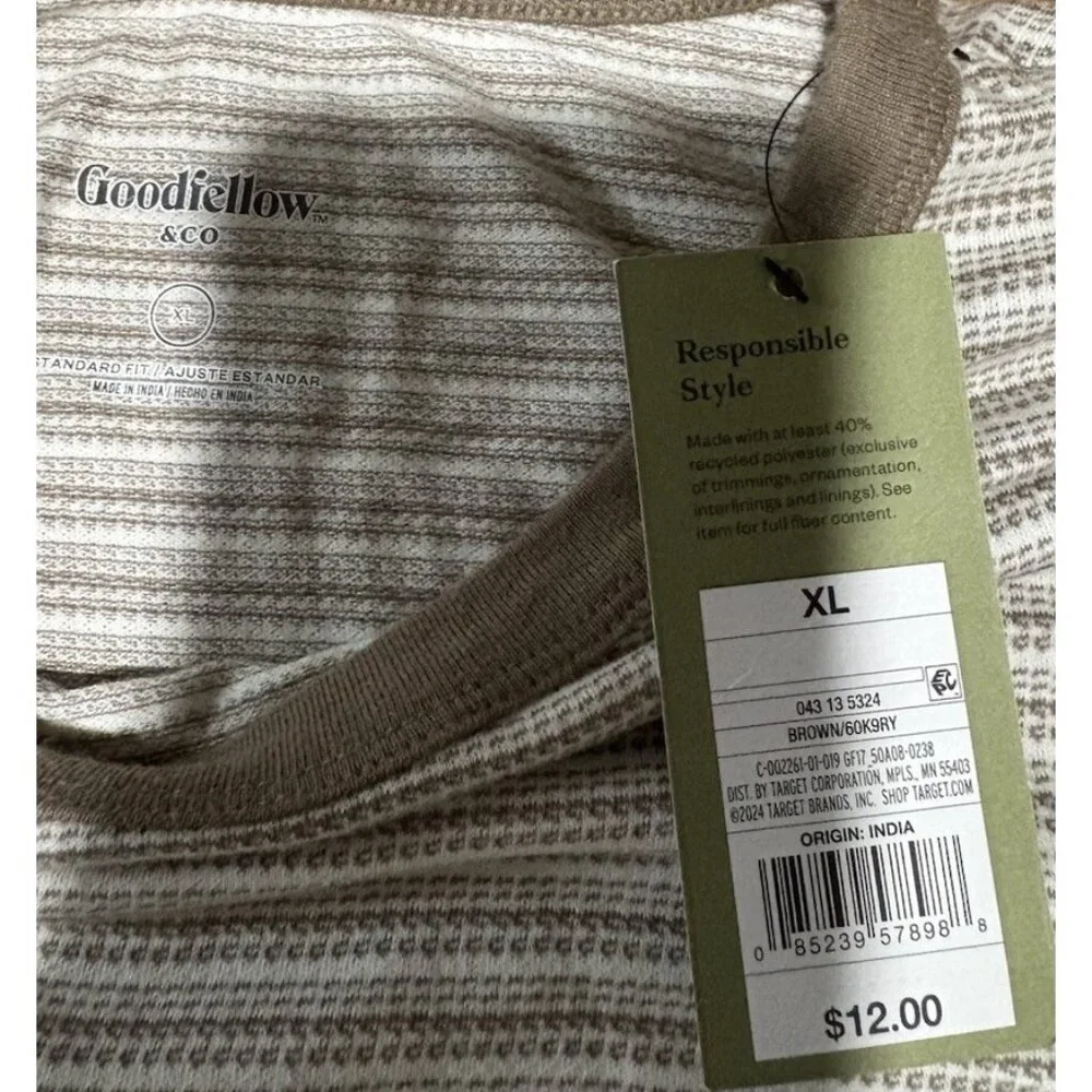 XL - Mens Striped Short Sleeve Standard Fit T-Shirt - Goodfellow Co - Brown SzXL - Picture 4 of 6